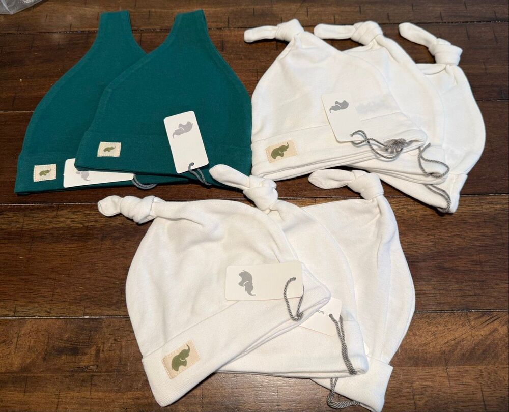 8pc Bundle NWT Solid Color Organic Cotton Infant knotted Hats